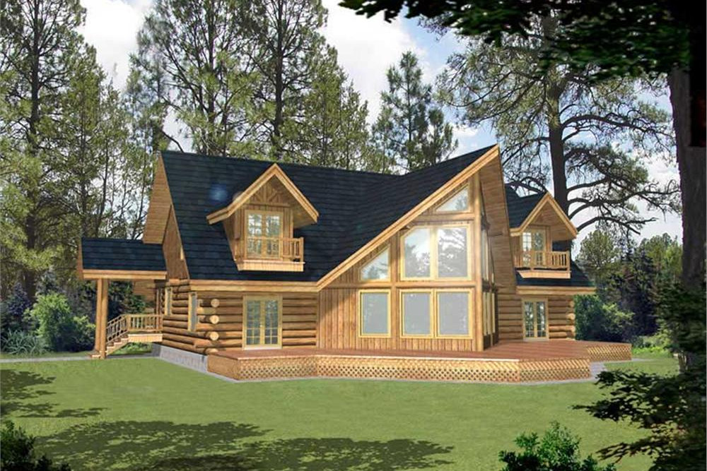 Front Elevation of this Log Cabin House (#132-1400) at The Plan Collection.