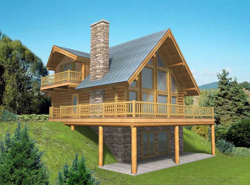 Front Elevation of this Log Cabin House (#132-1401) at The Plan Collection.