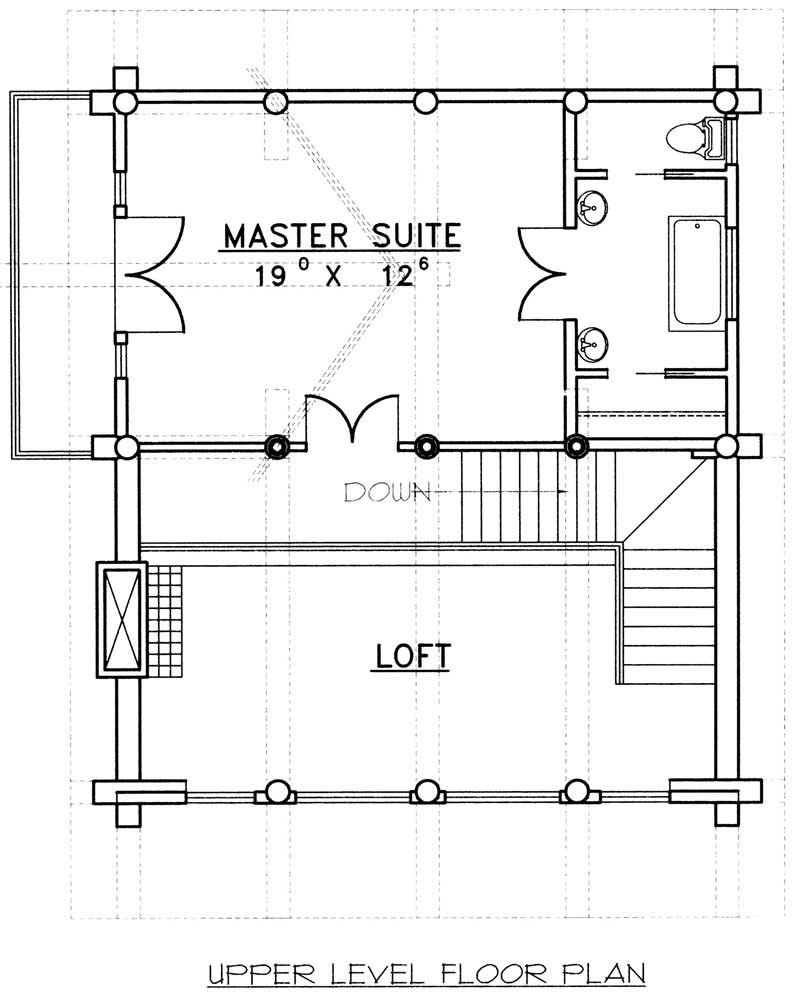 Floor Plan Second Story of Log Cabin Plan #132-1401