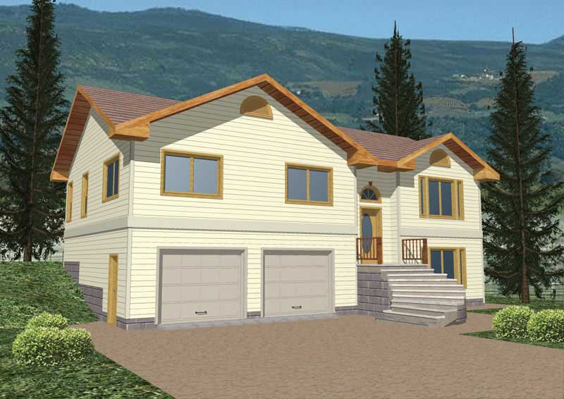 Front Elevation of this Multi-Level House (#132-1403) at The Plan Collection.