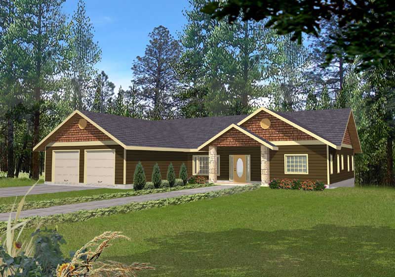 Front Elevation of this Ranch House (#132-1409) at The Plan Collection.