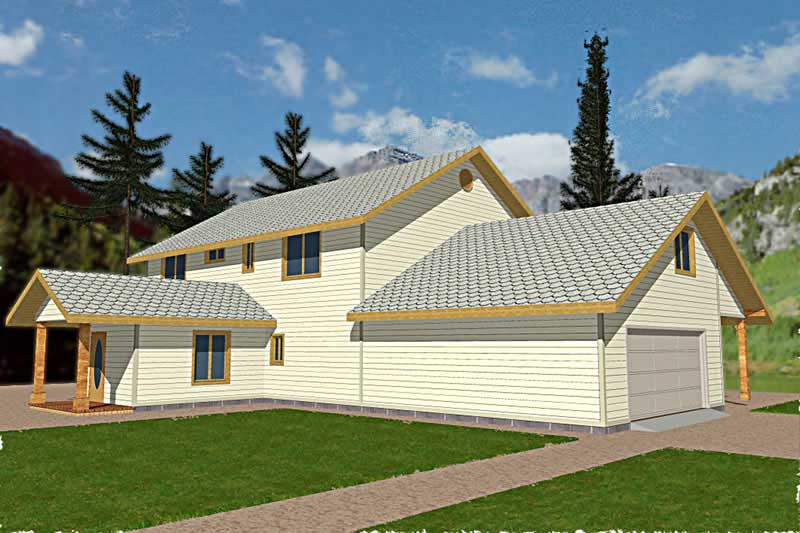 Front Elevation of this Prairie House (#132-1422) at The Plan Collection.