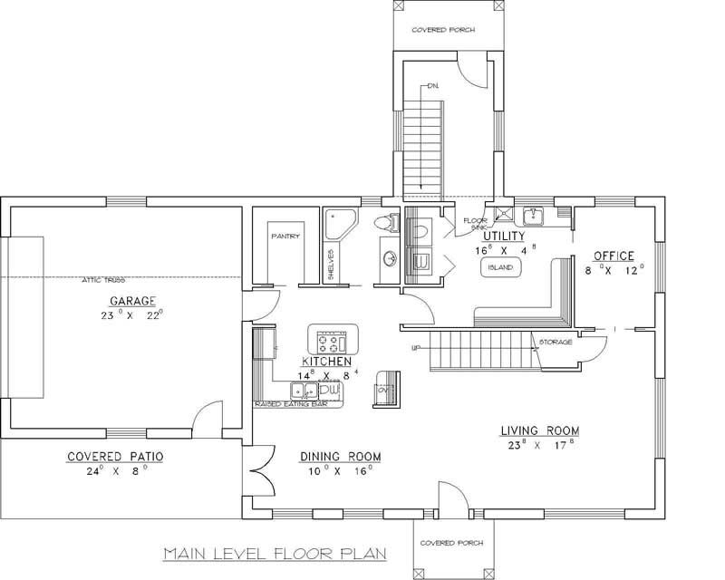 Floor Plan First Story of Prairie Plan #132-1422