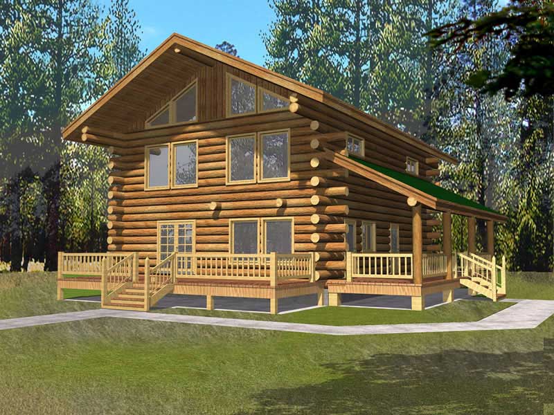 Front Elevation of this Log Cabin House (#132-1447) at The Plan Collection.