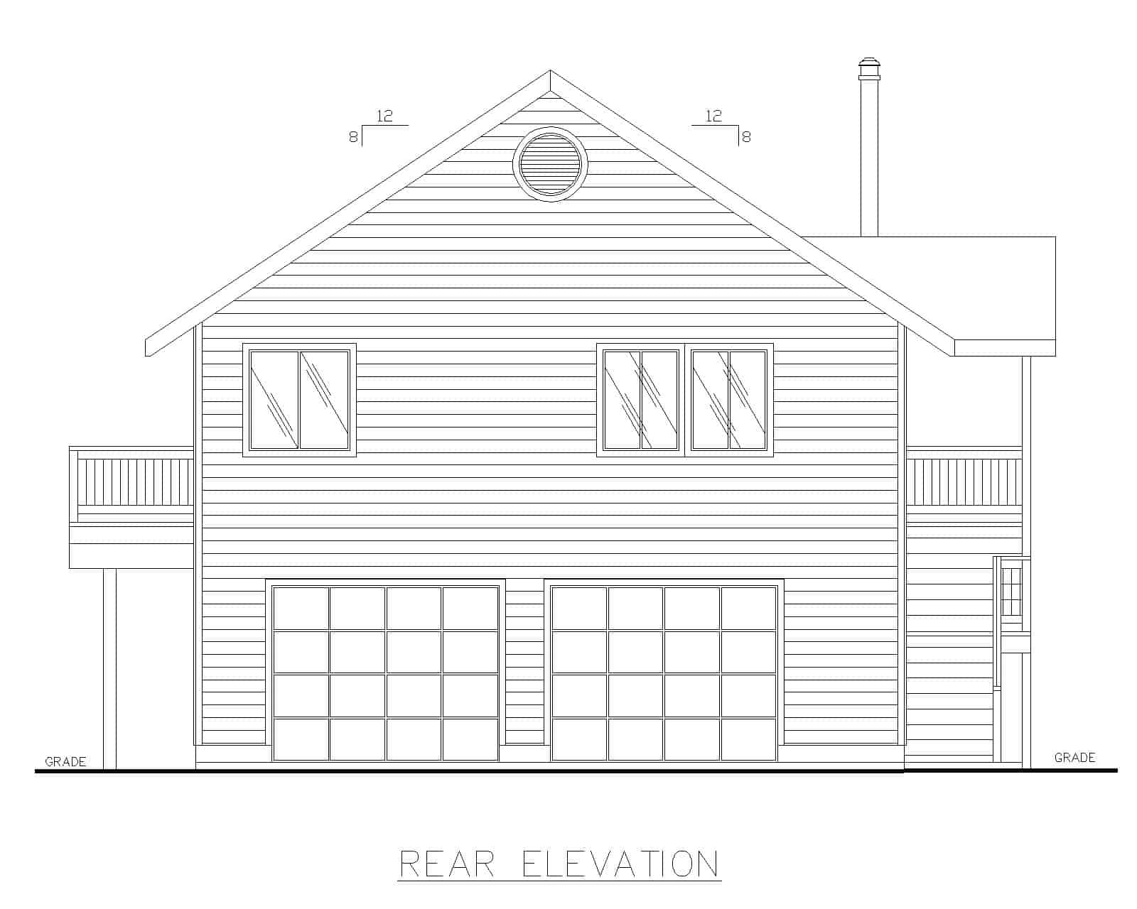 Home Plan Rear Elevation of this 3-Bedroom,1232 Sq Ft Plan -132-1454