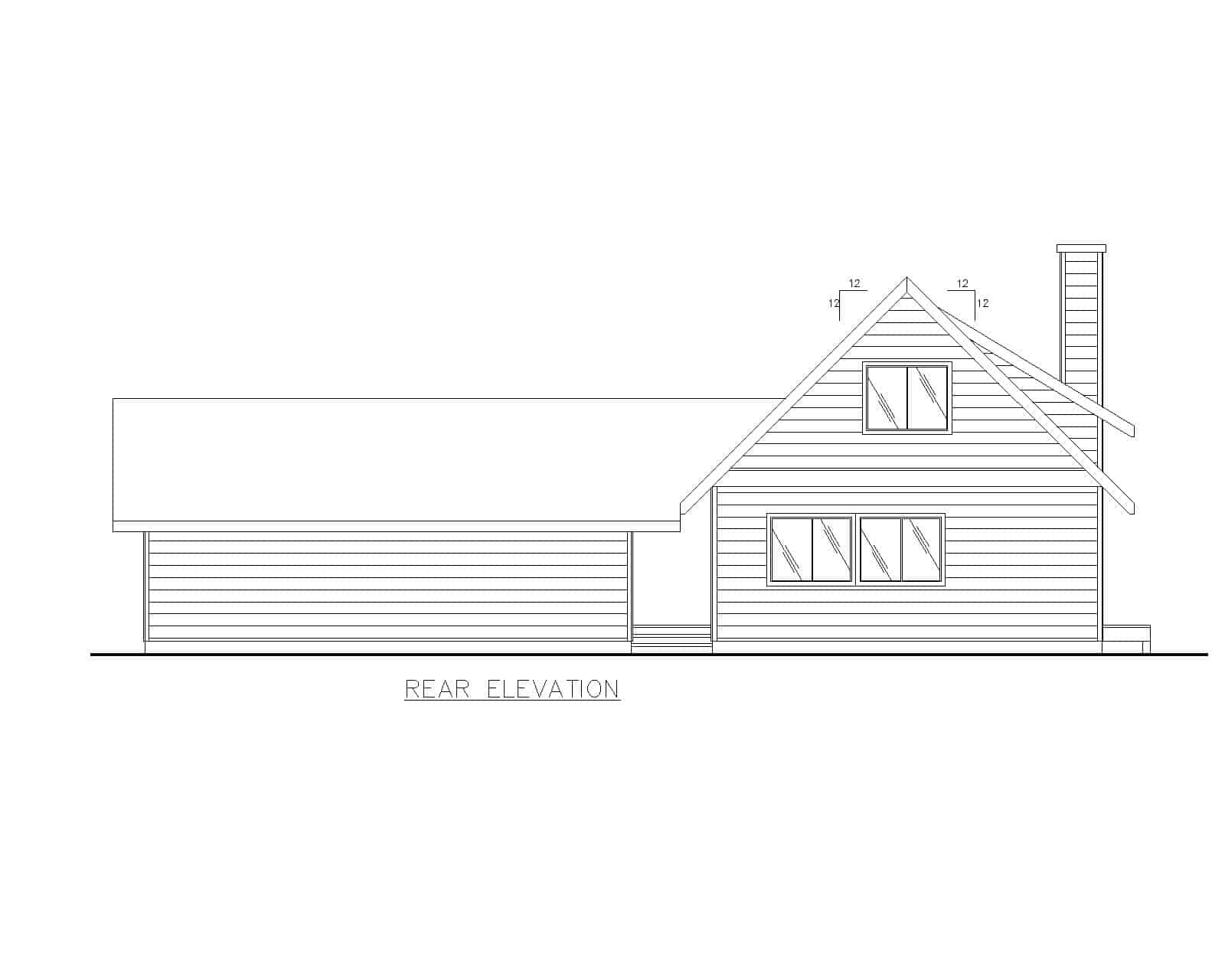 Home Plan Rear Elevation of this 2-Bedroom,1600 Sq Ft Plan -132-1456