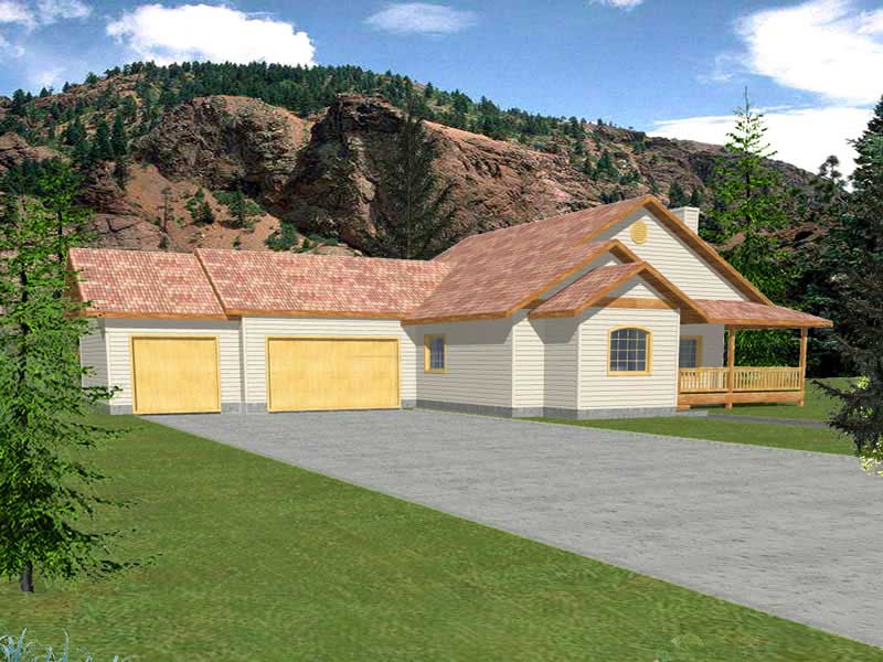 Front Elevation of this Ranch House (#132-1458) at The Plan Collection.
