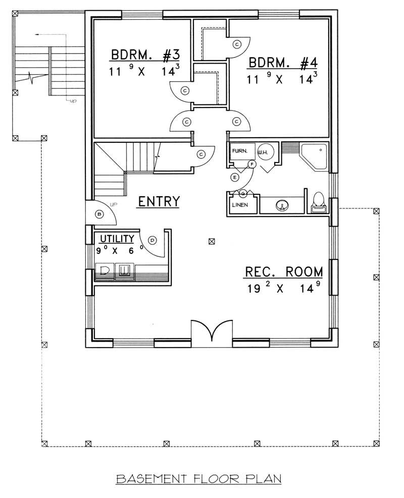 Floor Plan Basement of Log Cabin Plan #132-1463