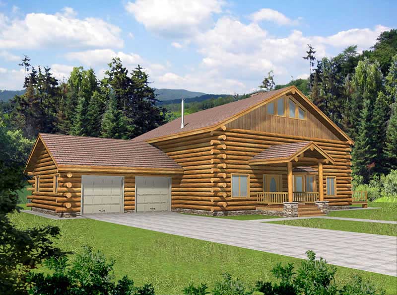 Front Elevation of this Log Cabin House (#132-1464) at The Plan Collection.