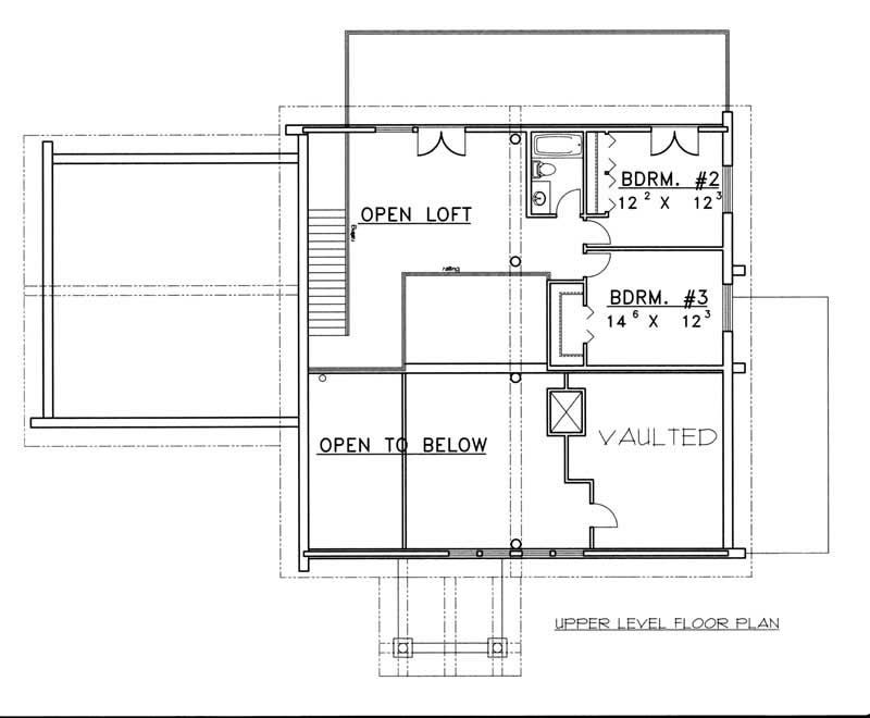 Floor Plan Second Story of Log Cabin Plan #132-1464