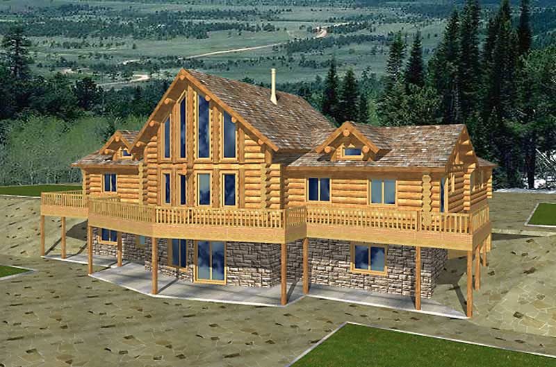 Front Elevation of this Log Cabin House (#132-1466) at The Plan Collection.