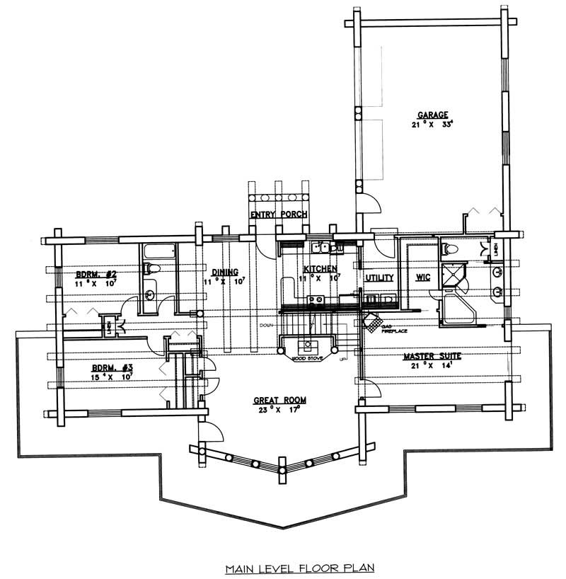 Floor Plan First Story of Log Cabin Plan #132-1466