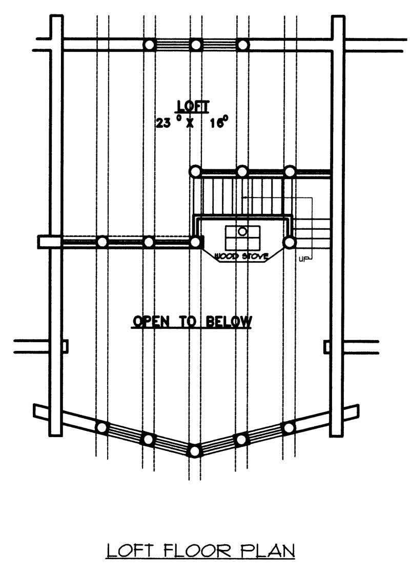 Floor Plan Second Story of Log Cabin Plan #132-1466