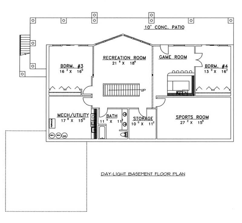 Floor Plan Basement of Log Cabin Plan #132-1470