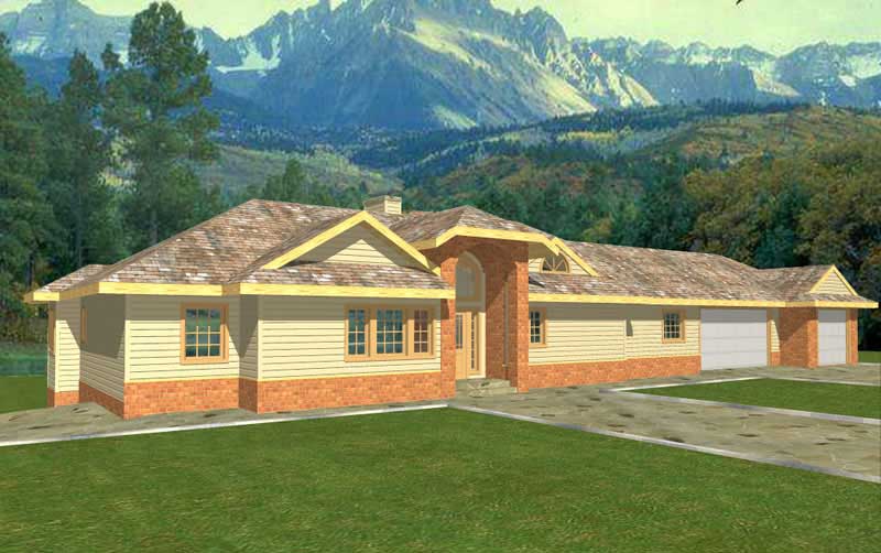 Front Elevation of this Ranch House (#132-1471) at The Plan Collection.