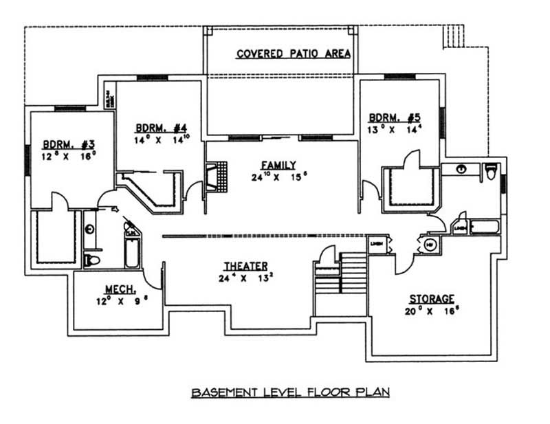 Floor Plan Basement of Ranch Plan #132-1473