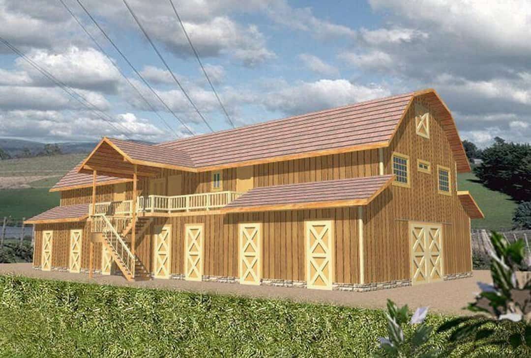 Front elevation of Barndominium (ThePlanCollection: House Plan #132-1480)