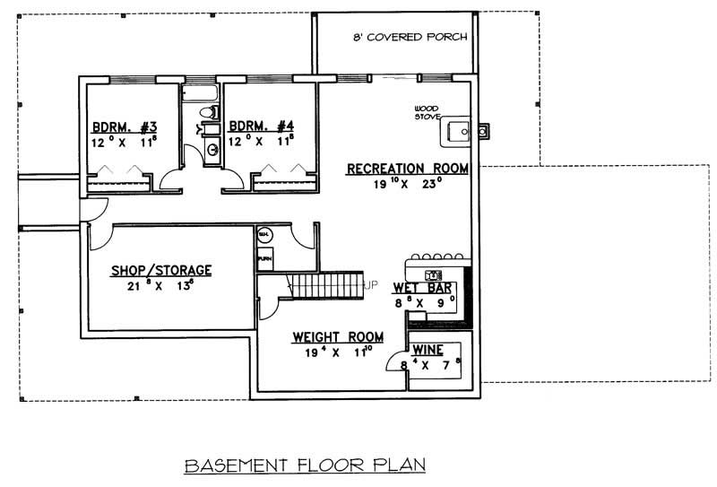 Floor Plan Basement of Concrete Block/ ICF Design Plan #132-1483