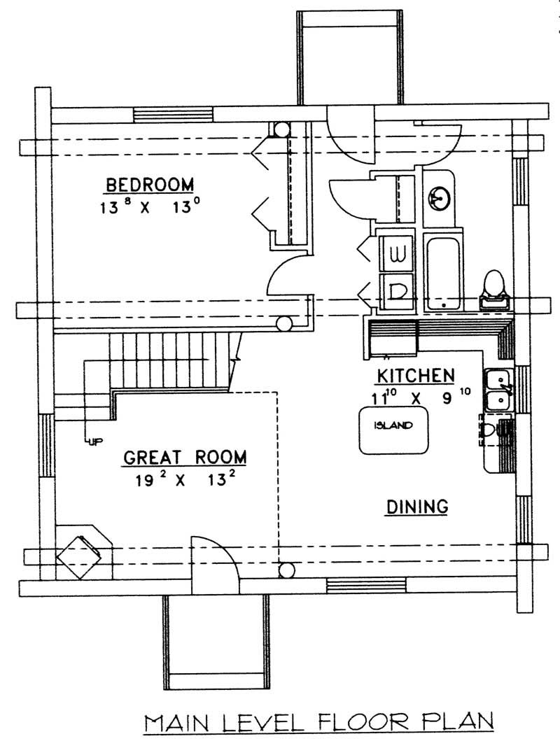 Floor Plan First Story of Log Cabin Plan #132-1491