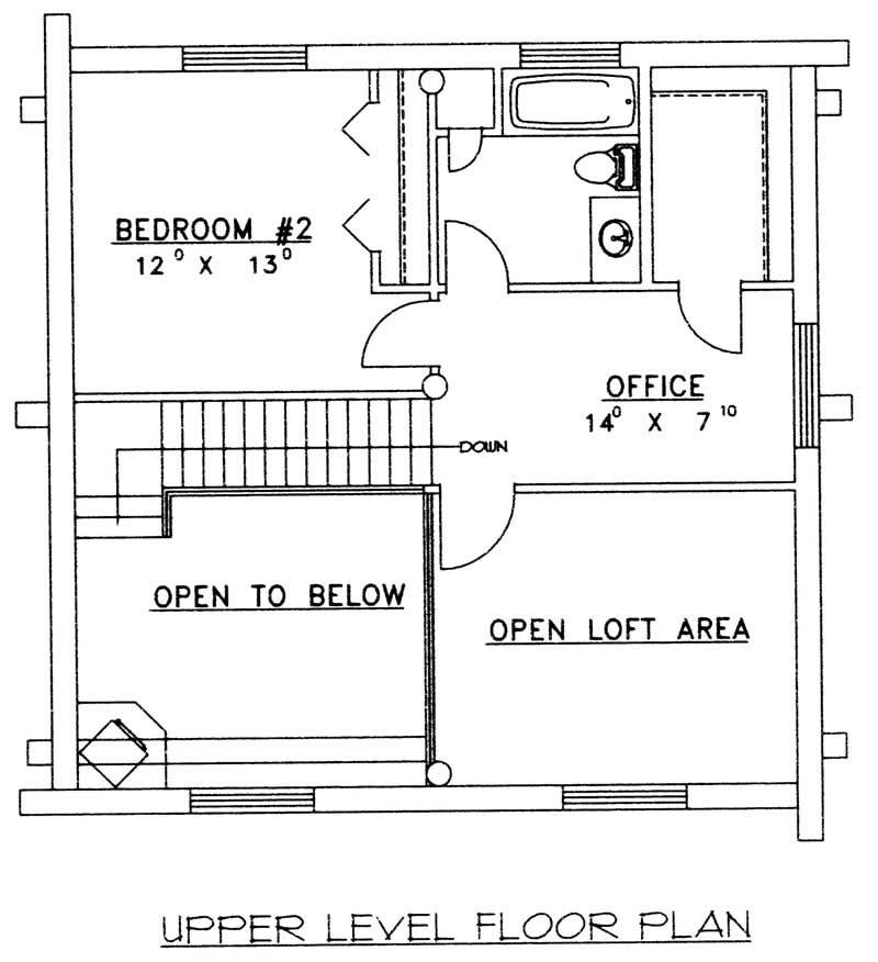 Floor Plan Second Story of Log Cabin Plan #132-1491