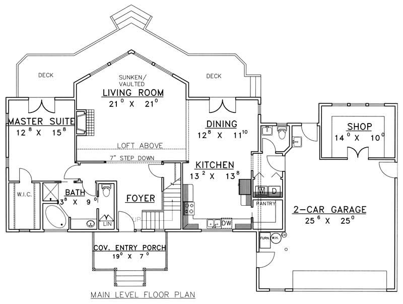 Main Level of Vacation Homes Plan #132-1493