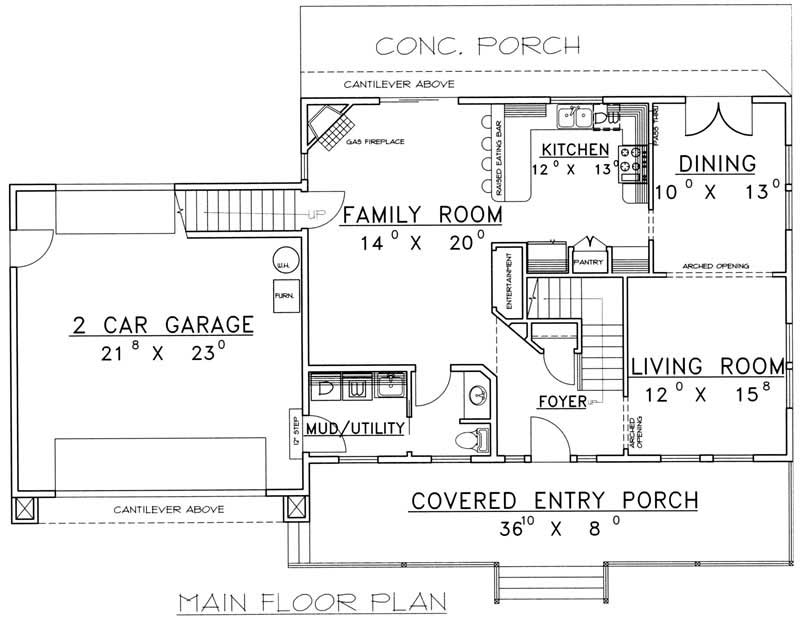 Floor Plan First Story of Country Plan #132-1494