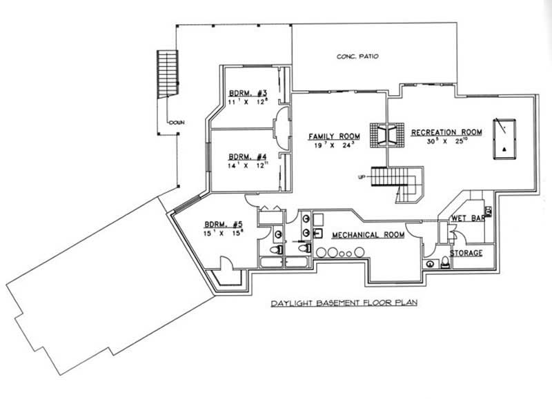 Floor Plan Basement of Ranch Plan #132-1497