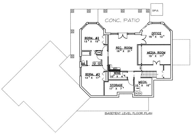 Floor Plan Basement of Concrete Block/ ICF Design Plan #132-1499