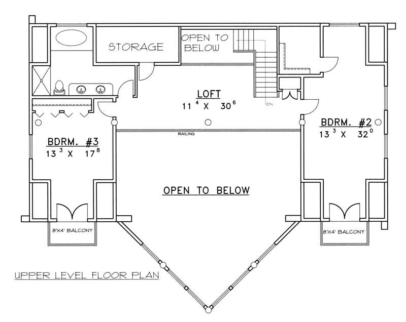 Upper Level of Log Cabin Plan #132-1503