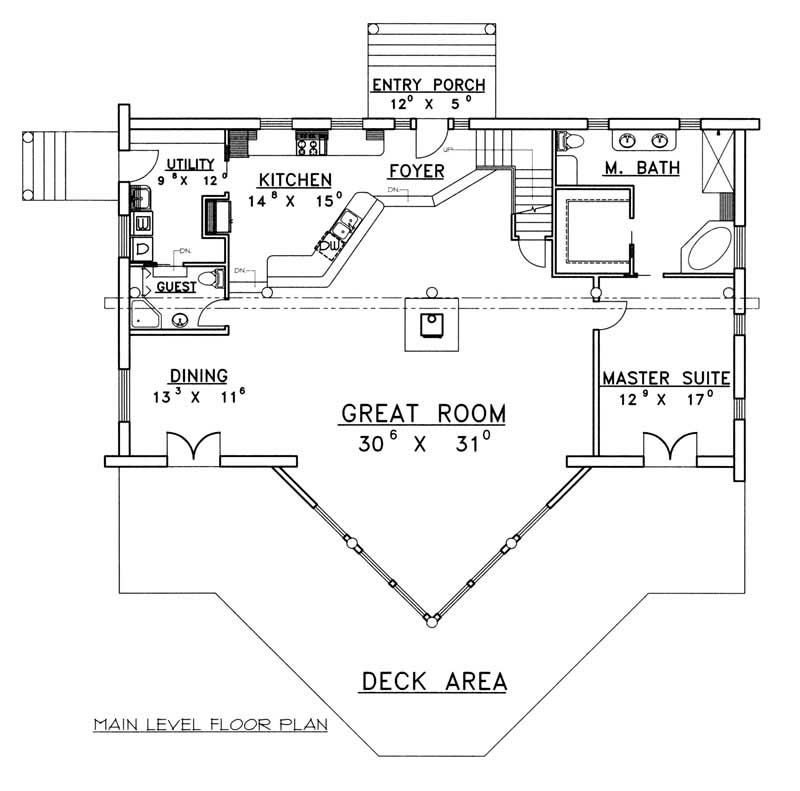 Main Level of Log Cabin Plan #132-1503