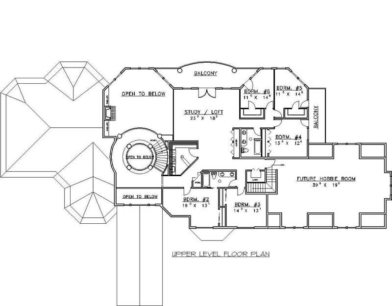Floor Plan Second Story of European Plan #132-1504