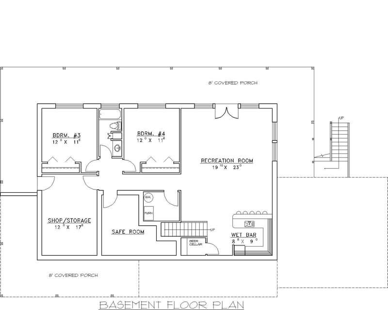 Floor Plan Basement of Country Plan #132-1513
