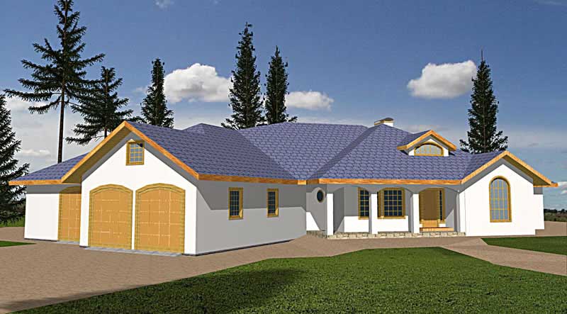 Front Elevation of this Ranch House (#132-1516) at The Plan Collection.