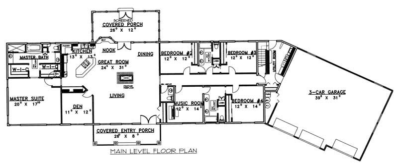 Floor Plan First Story of Ranch Plan #132-1518