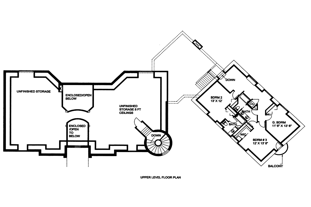 Floor Plan Second Story of French Plan #132-1553