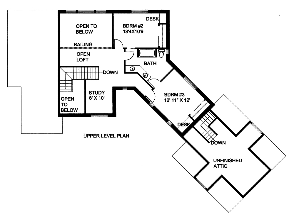 Floor Plan Second Story of French Plan #132-1554