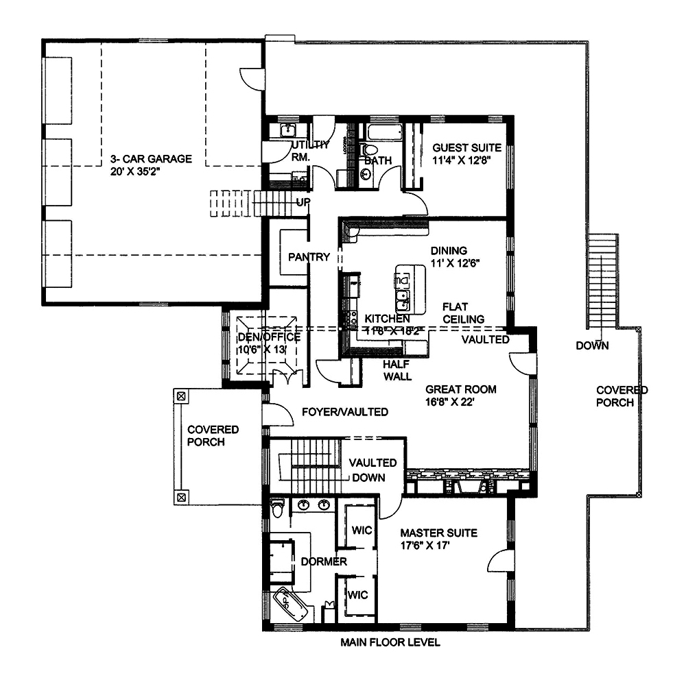 Floor Plan First Story of Craftsman Plan #132-1568