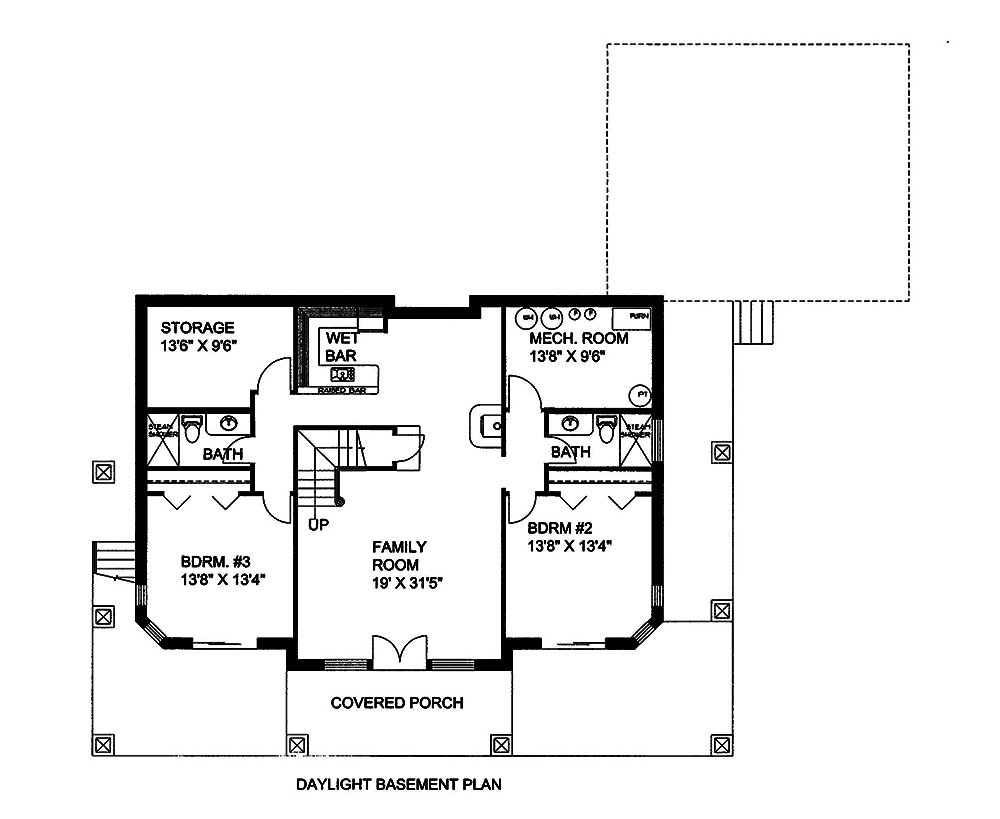 Floor Plan Basement of Craftsman Plan #132-1574