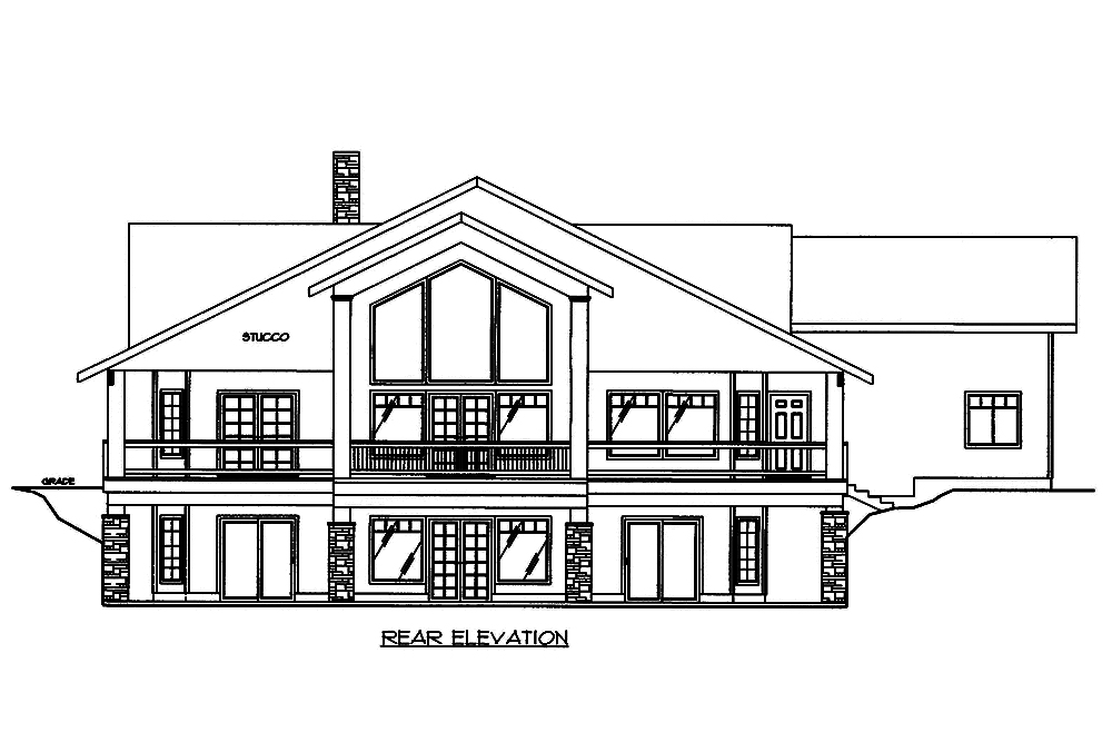 Home Plan Rear Elevation of this 3-Bedroom,3304 Sq Ft Plan -132-1574