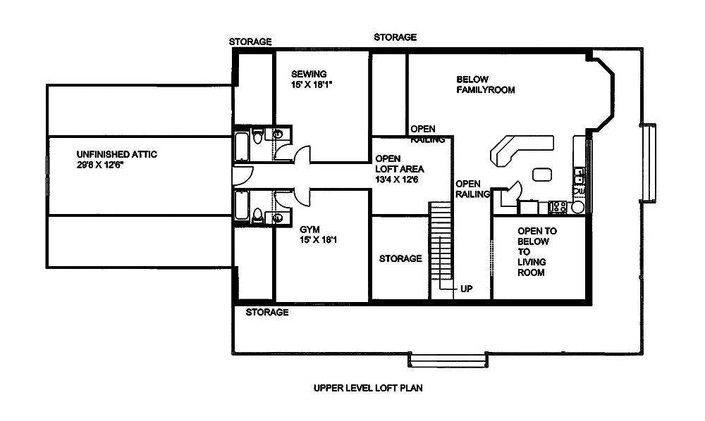 Floor Plan Second Story of Craftsman Plan #132-1575