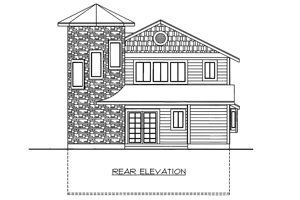 Home Plan Rear Elevation of this 1-Bedroom,1453 Sq Ft Plan -132-1577