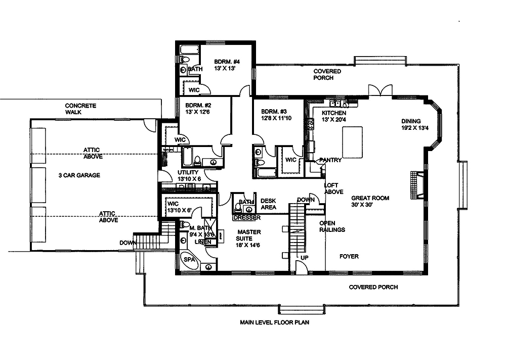 Floor Plan First Story of Craftsman Plan #132-1579