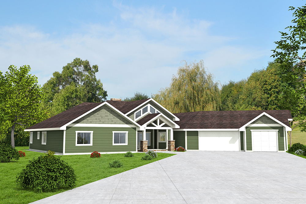 Front Elevation of this Craftsman House (#132-1586) at The Plan Collection.