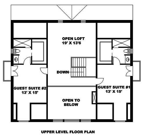 Floor Plan Second Story of Farmhouse Plan #132-1588