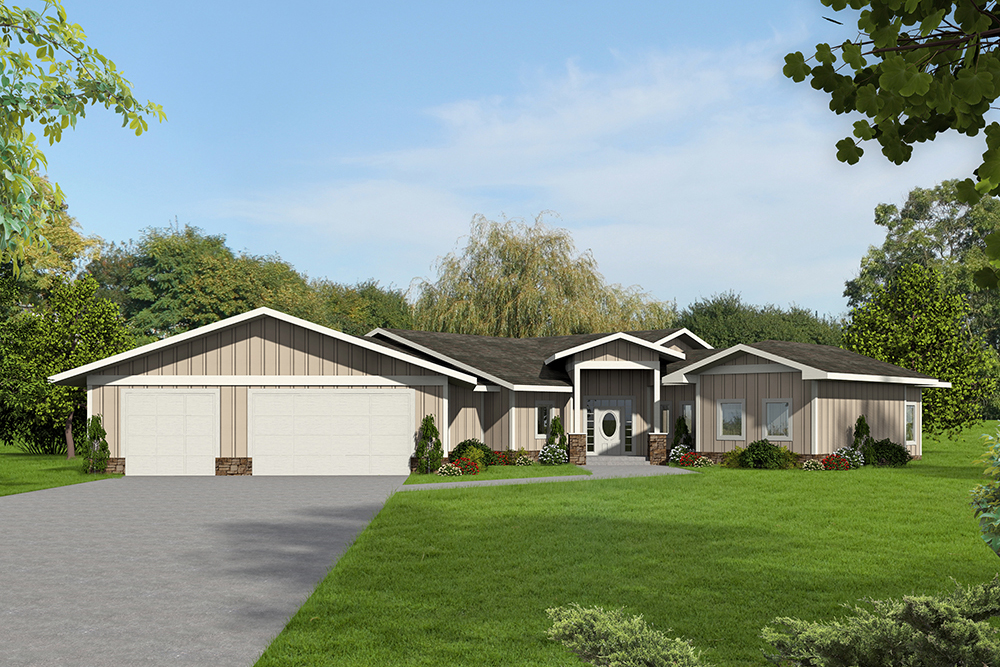 Front Elevation of this Modern House (#132-1589) at The Plan Collection.