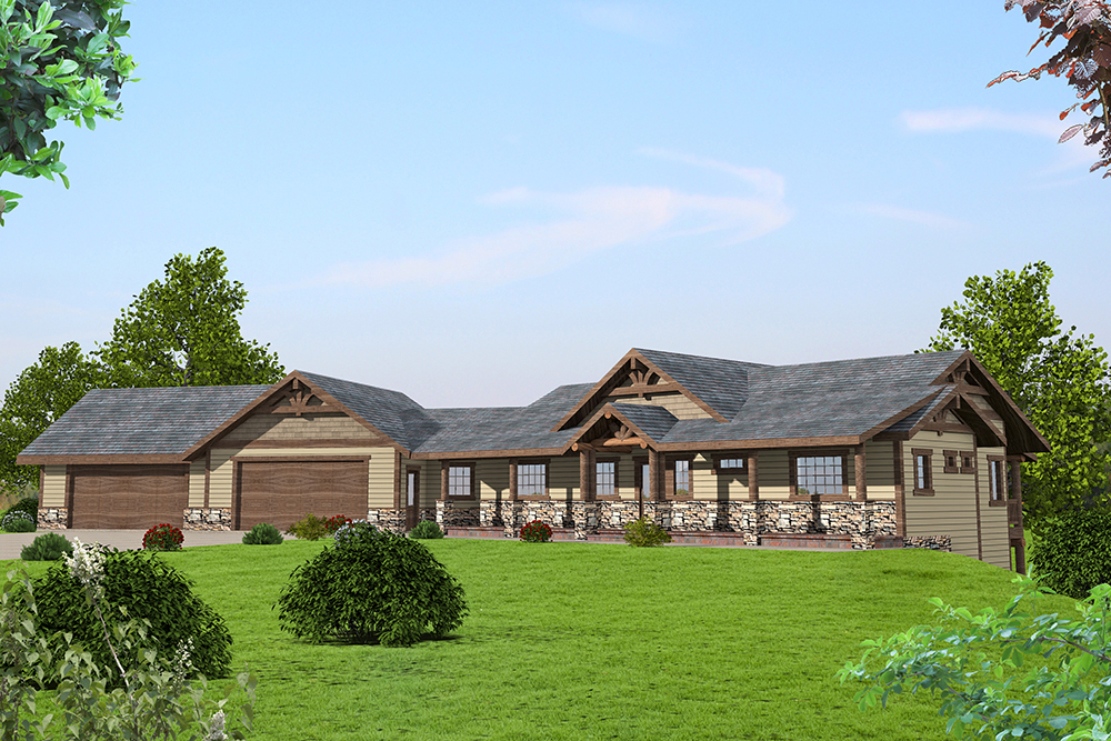 Front Elevation of this Craftsman House (#132-1590) at The Plan Collection.