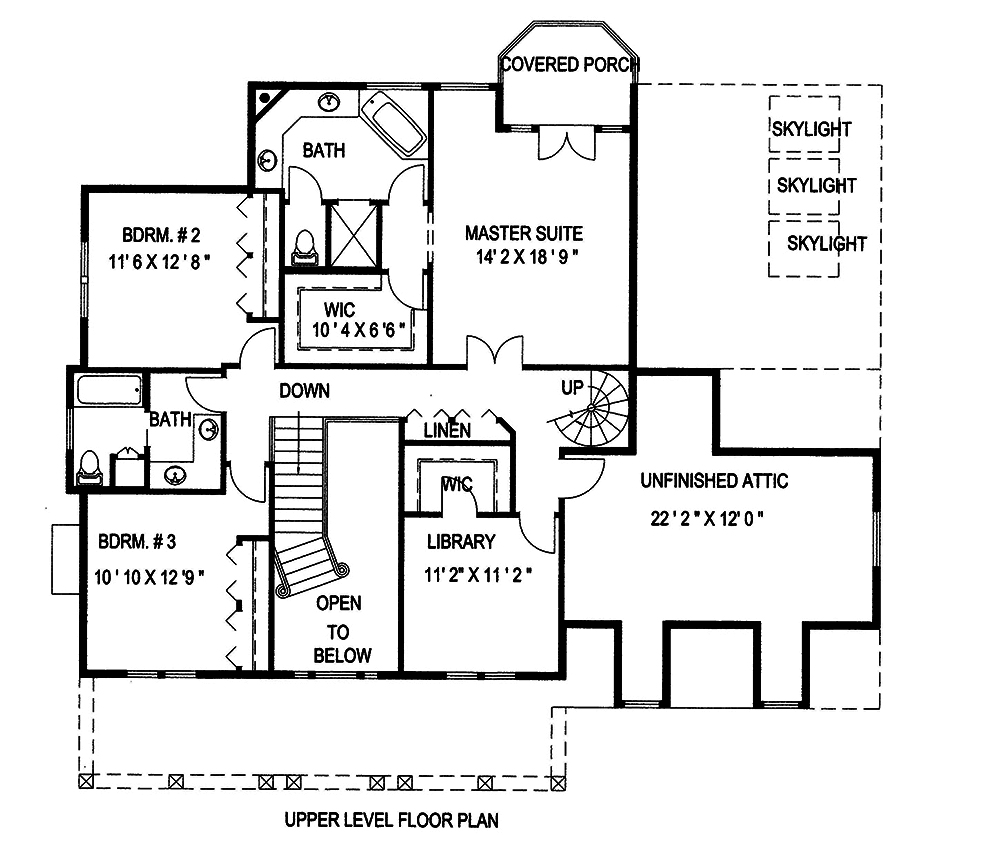 Floor Plan Second Story of Southern Plan #132-1593