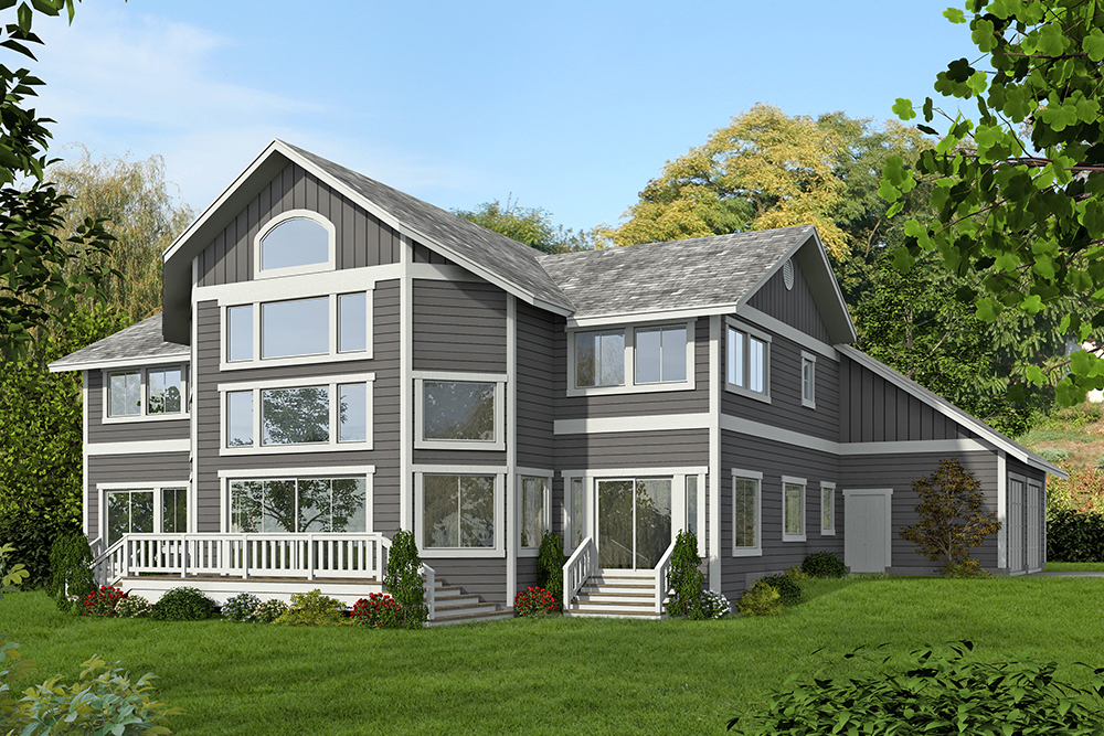 Front Elevation of this Contemporary House (#132-1595) at The Plan Collection.