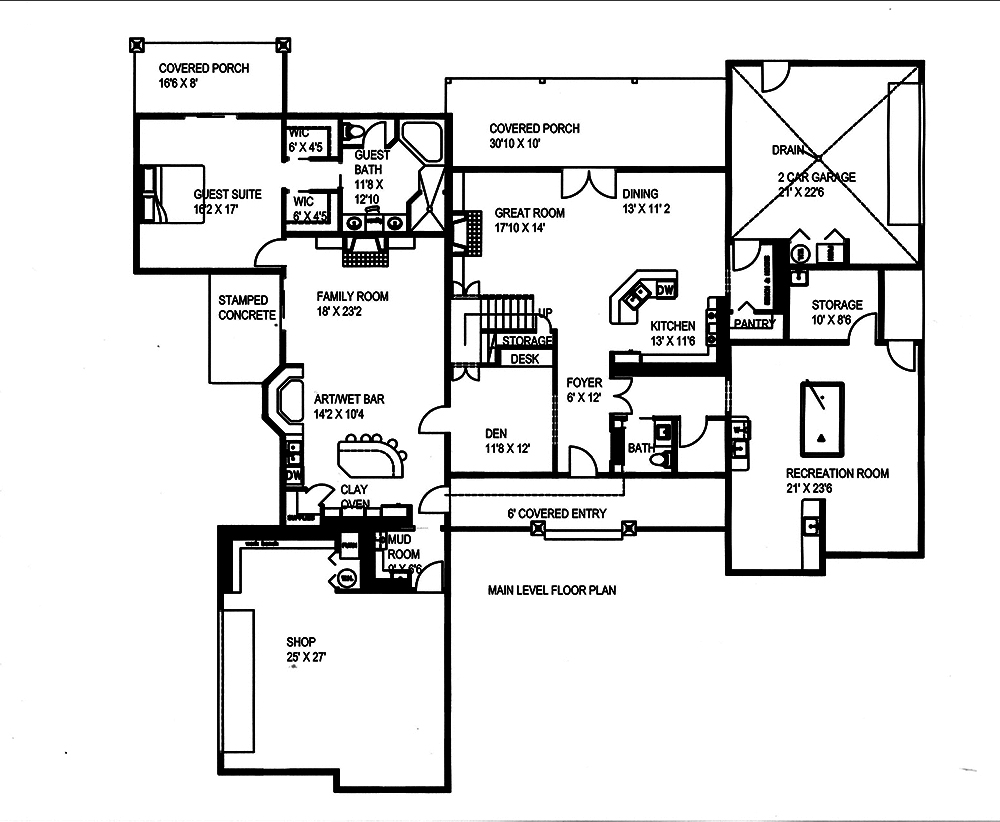 Floor Plan First Story of Craftsman Plan #132-1597