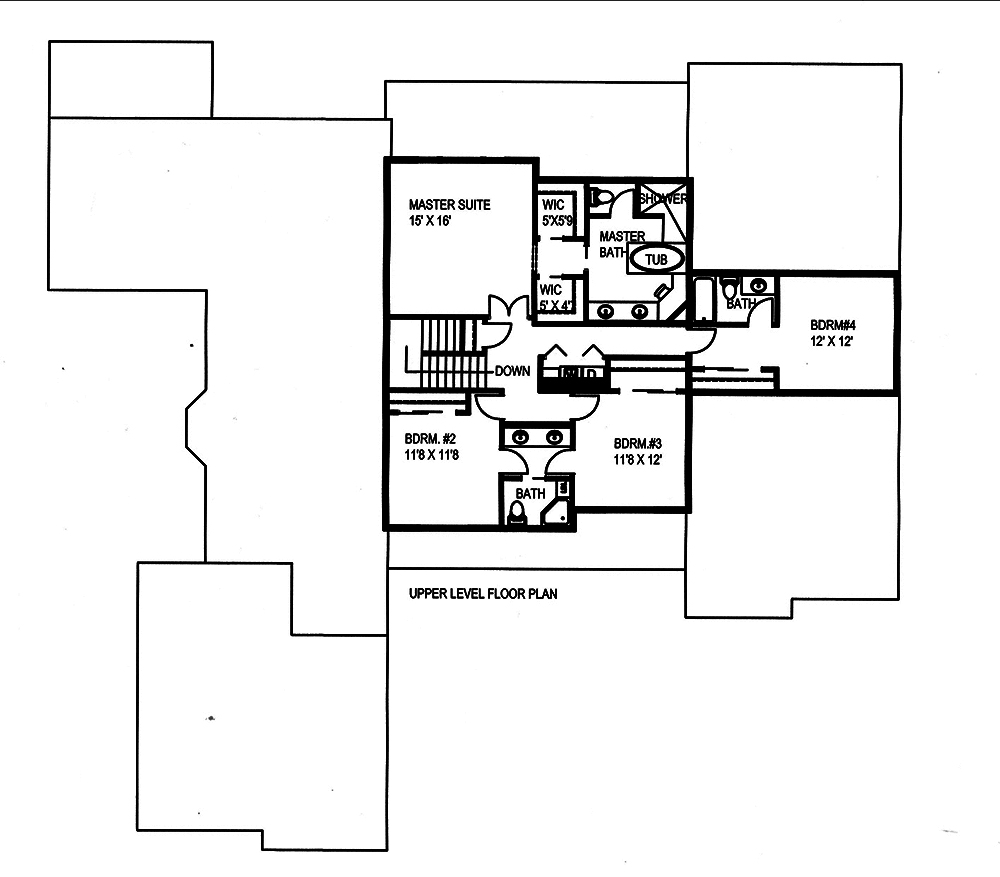 Floor Plan Second Story of Craftsman Plan #132-1597